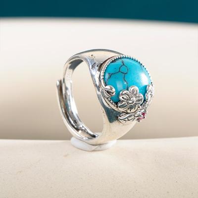 Nachahmung S925 Thai Silber Temperament Türkis Blütenblatt Offenen Ring für Frauen Hochzeit Verlobung Party Trendy Schmuck