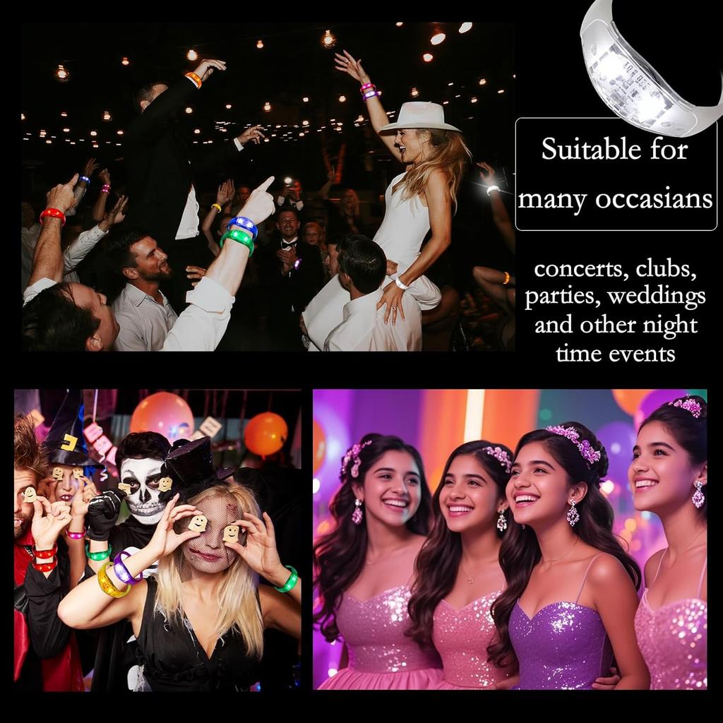 10 Pulseiras LED Ativadas por Som com LED Estroboscópico Piscante Controle de Música Acende para Rave, Prêmios de Jogos Lembrancinha de Festa de Aniversário Presente de Dia dos Namorados