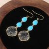 Bohemian Style Handmade Synthetic Turquoise Dangle Earrings for Women Vintage Copper Material Vacation Jewelry Accessories Gifts