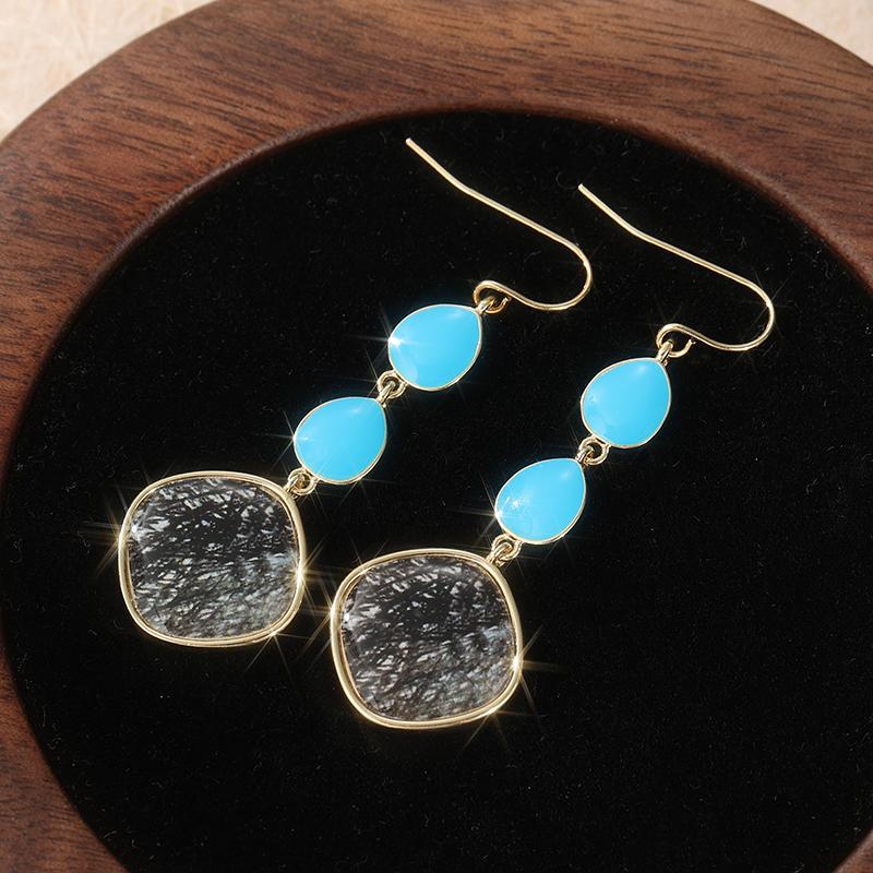 Bohemian Style Handmade Synthetic Turquoise Dangle Earrings for Women Vintage Copper Material Vacation Jewelry Accessories Gifts