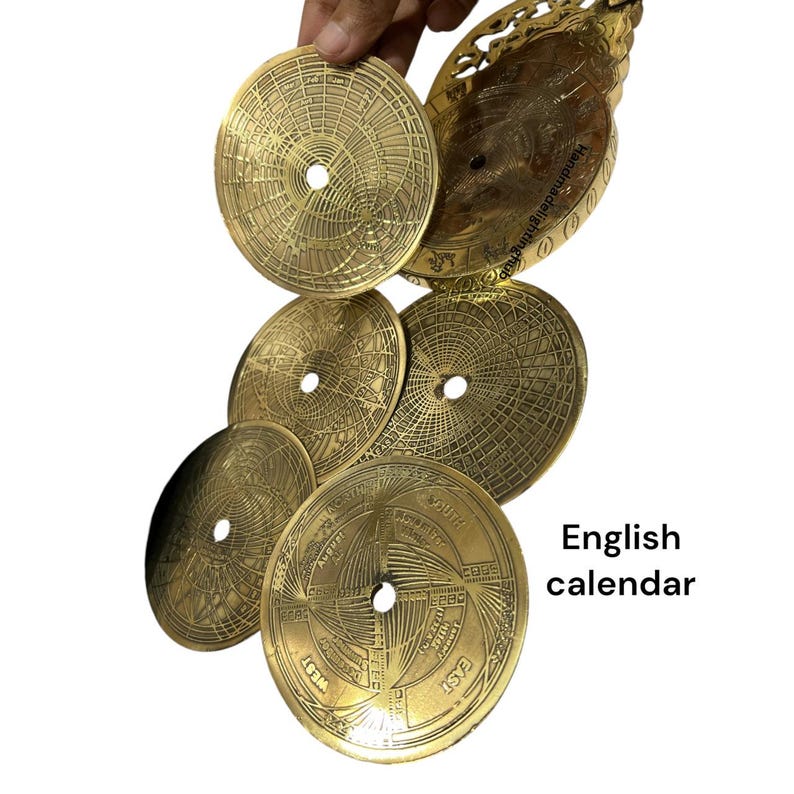 8" Messing Astrolab Kalender Englisch/Arabisch Navigationsinstrument, Marineinstrumente Armillarsphäre, Authentisches Astrolab Sammlergeschenk Replik