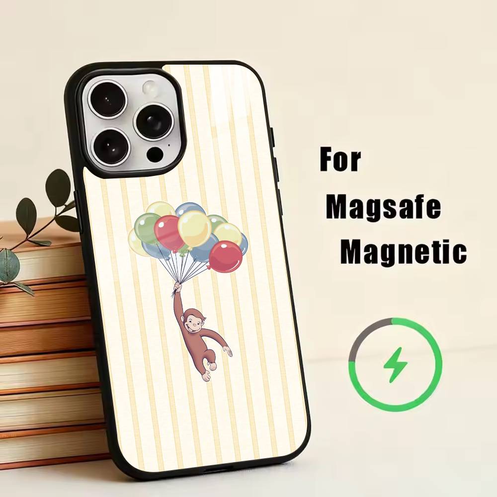 M-C-Monkey-Curious George Phone Case For iPhone17,16,15,14,13,12,11 Plus,Pro Magnetic with Magsafe Wireless Charging