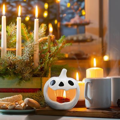 Candlestick Holders Halloween Pumpkin Candlestick Ceramic Candle Holder Desktop Atmosphere Ornament For Mantel Bathroom Living