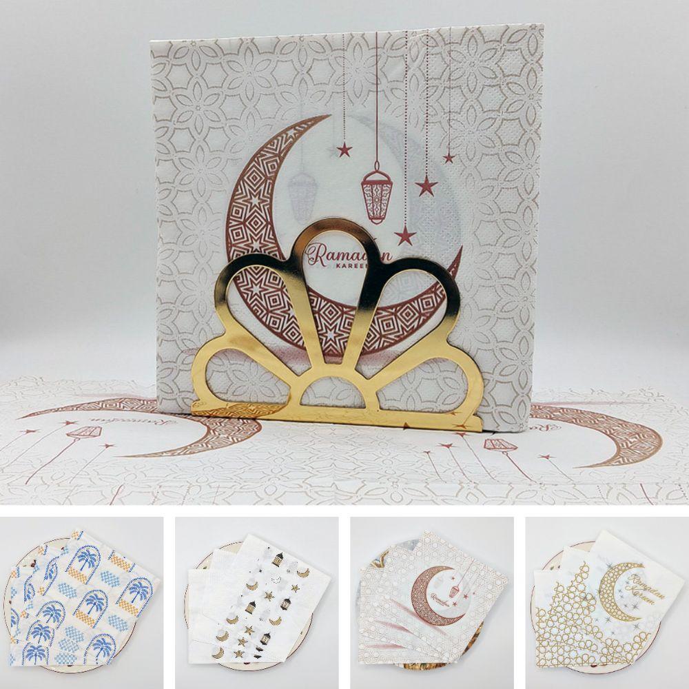 20Pcs Printed Eid Al-Fitr Napkins Disposable Double Layer Eid Mubarak Napkins Wood Pulp Safe Mouth Wiping Tissue Ramadan Kareem