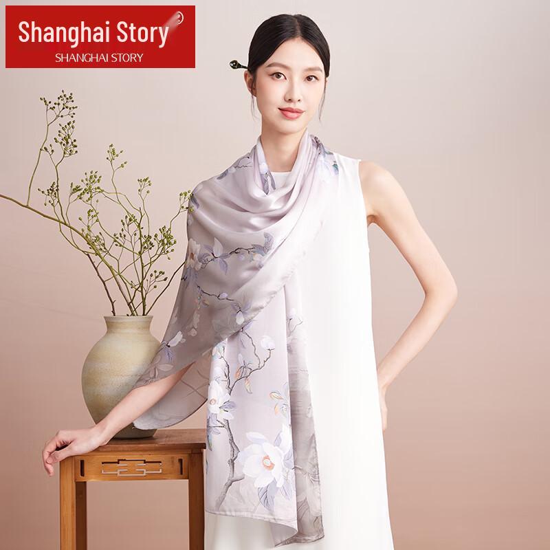 Shanghai Story Women's Floral Mulberry Silk Scarf