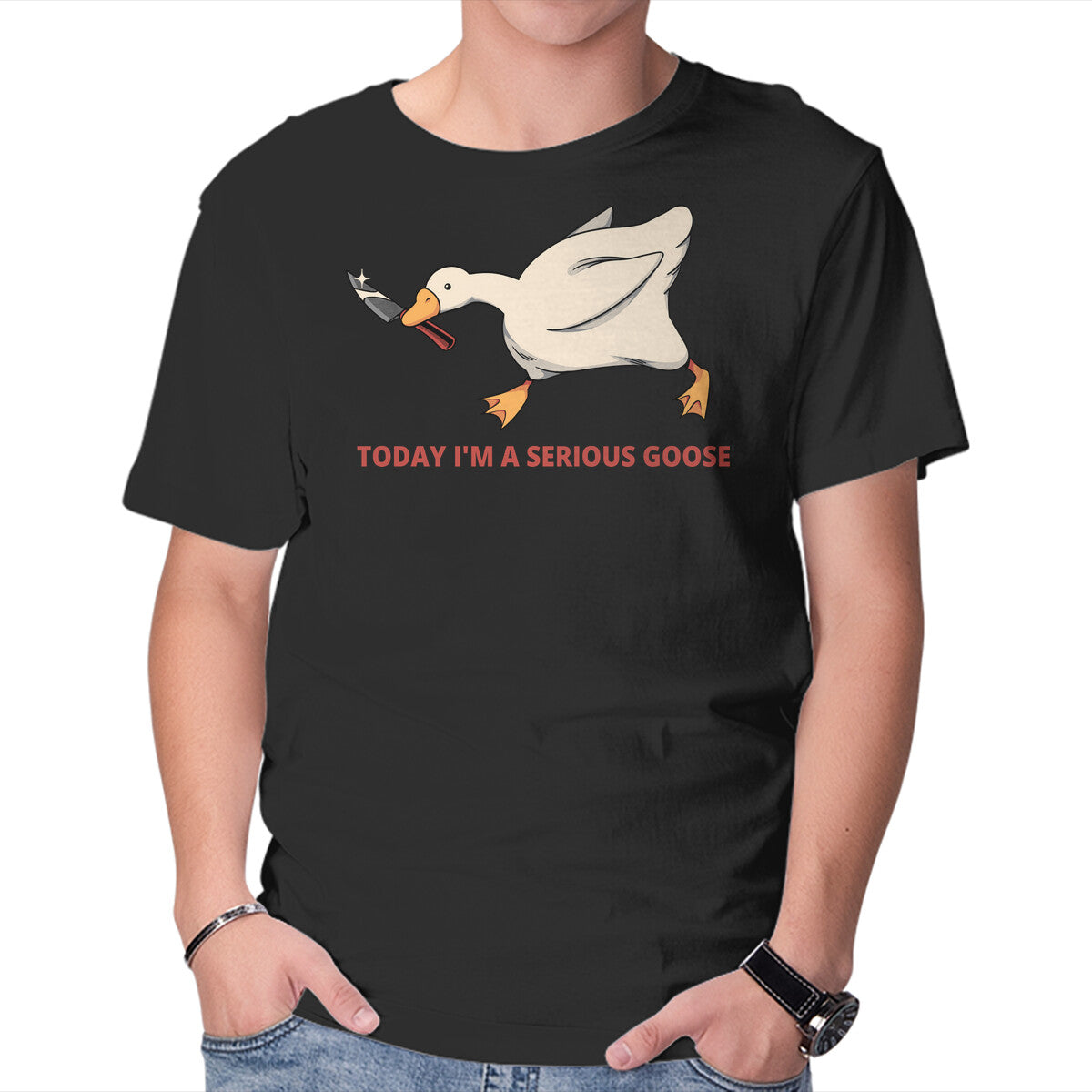 Unisex Crew Neck T-Shirt Serious Goose Violence Graphic Short Sleeve Casual Tee XL