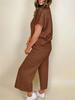 Womens Two Piece Loungewear Set Short Sleeve Top and Drawstring Cropped Pants