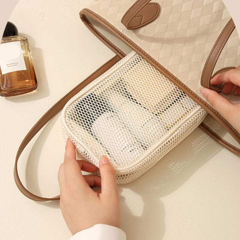 Large Capacity Mesh Cosmetic Travel Bag Dust Resistant Ventilation Portable Toiletry Organizer For Gym And Daily Use