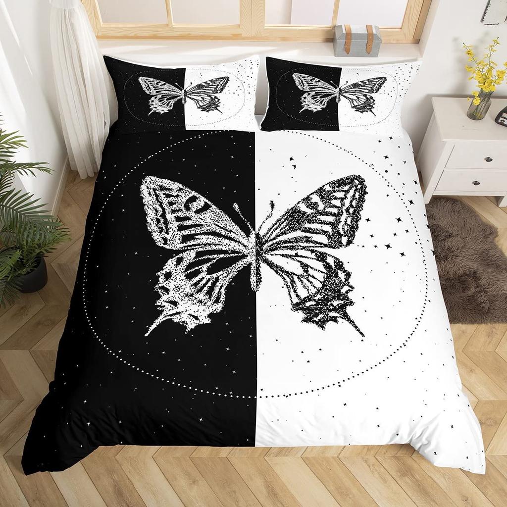 Fantasy Blomma Fjäril Påslakanset För Vuxna,Tonåringar,Lyxigt 3D-Tryckt Färgglada Fjärilar Och Ros Polyester Sängkläder Set