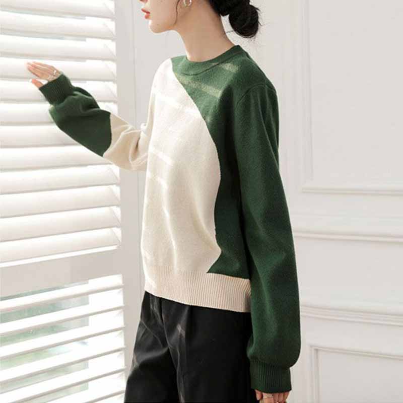 French Exquisite Contrast Color Patchwork Knitted Shirt Women's High-grade Sweater Temperament with Top Autumn and Winter