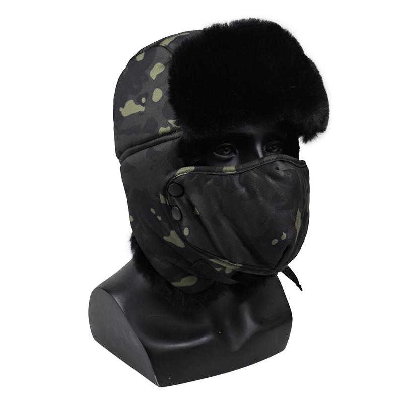 Unisex Winter Outdoor Plush Warm Lei Feng Hat With Earflaps Windproof Mask Camouflage Pilot Motorcycle Cycling Cap For Men Women