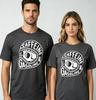 2026 New Black Roundneck Tshirt With Retro Helmet Skull Pattern Caffeine And Gasoline Print Motorcycle Rider Cotton Tshirt