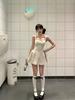 French square collar polka dot suspender dress women's summer waist thin sweet a-word skirt small fluffy short skirt