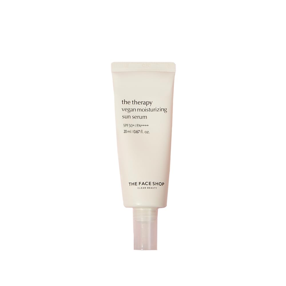 The Face Shop Therapy Vegan Moisturizing Sun Serum SPF 50 PA++++ | Korean Sunscreen for Face | Lightweight, Hydrating, Non-Greasy, No White Cast |