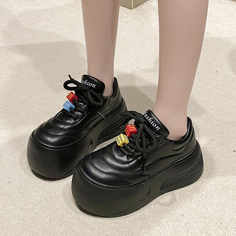 Fashion 7CM Spring Women Chunky Leather Sneakers High Platform Female Trainers Wedge Casual Shoes New Autumn Lace-up Sports Shoes Woman