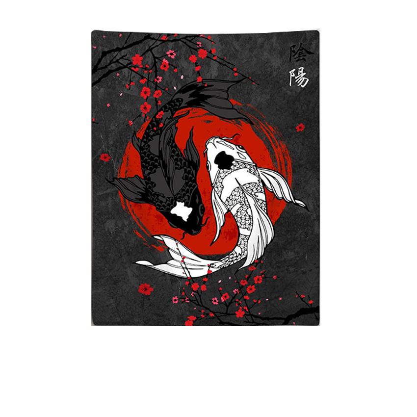 Japanese Koi Fish Sakura Tapestry Yin Yang  Wall Hanging For Bedroom Living Room Decor