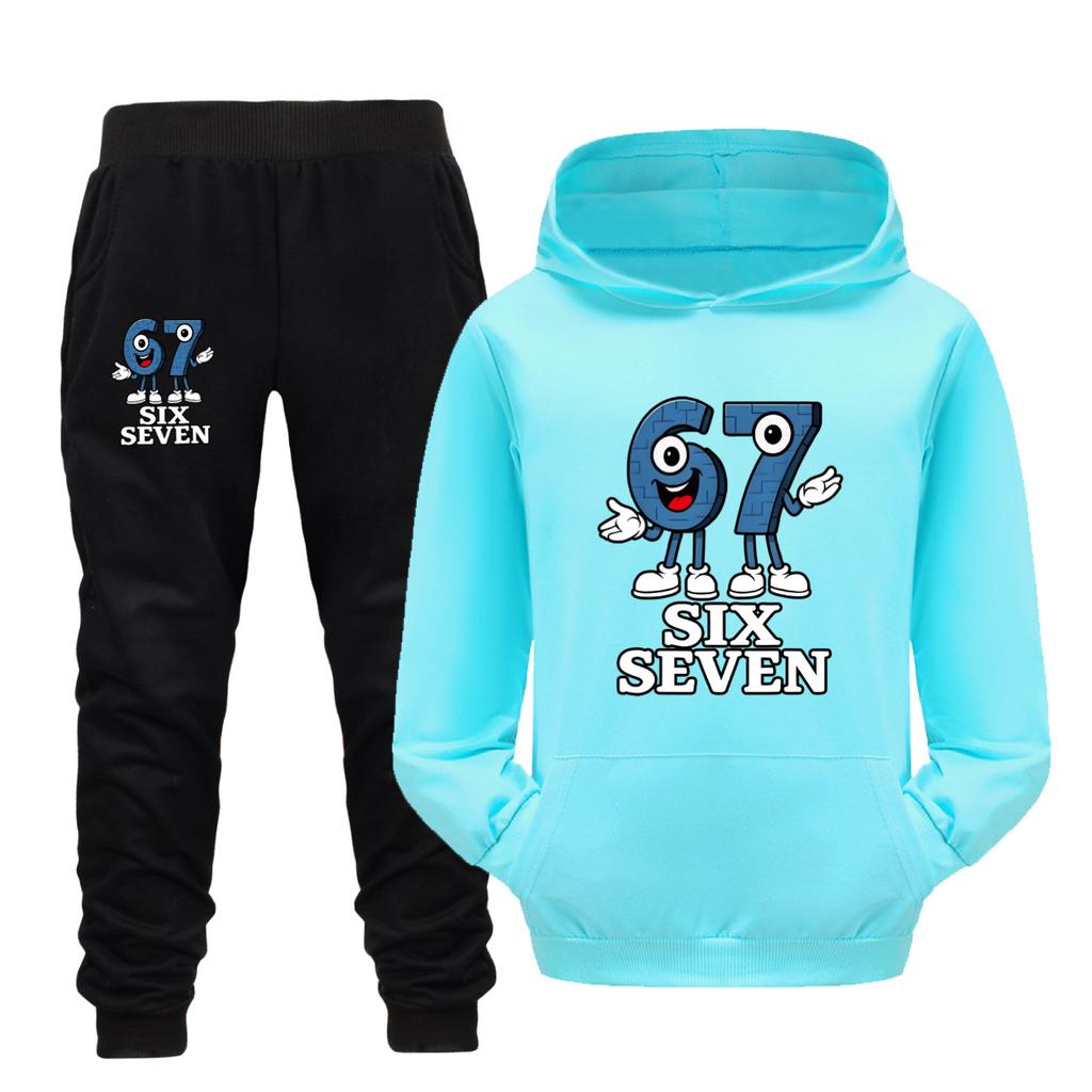 67six Seven Printed Children's Hooded Sweatshirt Trousers Casual Suit