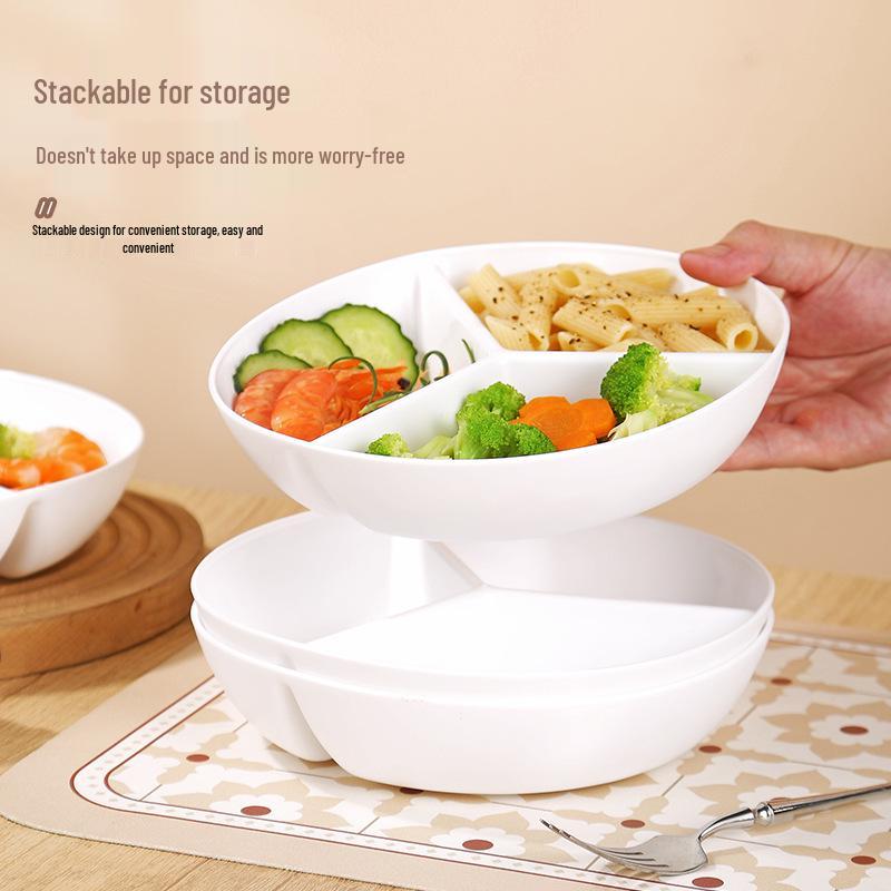 Microwave-Safe Three-Compartment Meal Prep Bowl and Steaming Tray