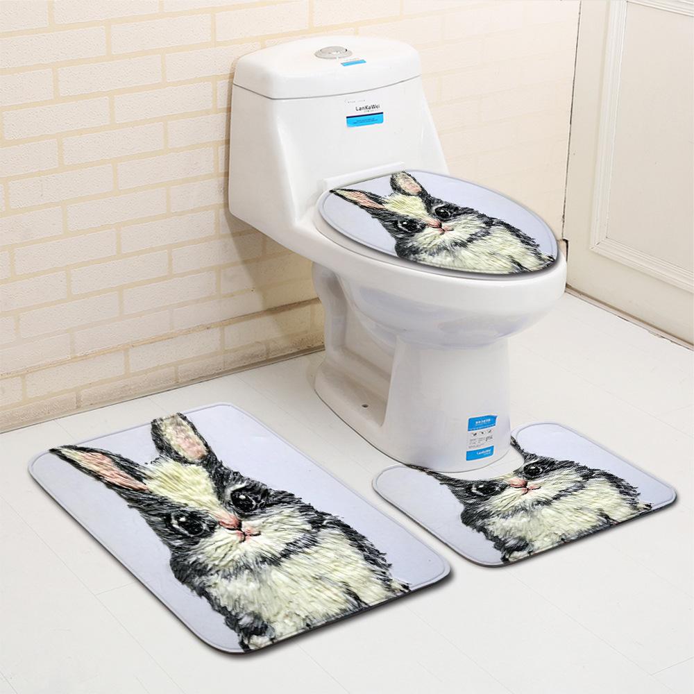 Animation Bathroom Floor Mat Three-Piece Bathroom Carpet Toilet Mat Set Door Mat Bathroom Non-Slip Mat