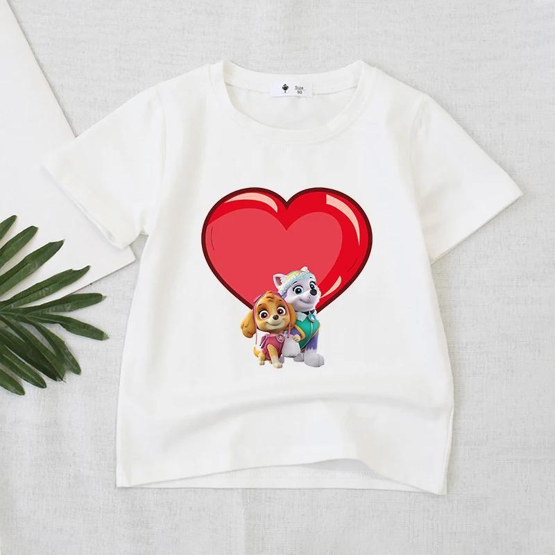 Wangwang Team Printed T-shirt, White Girls' Summer Clothing, Cartoon Children's Short Sleeved T-shirt, Cute Casual Top