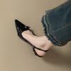 French pointed patent leather bag head sandals female summer fairy style retro versatile stiletto empty shoes