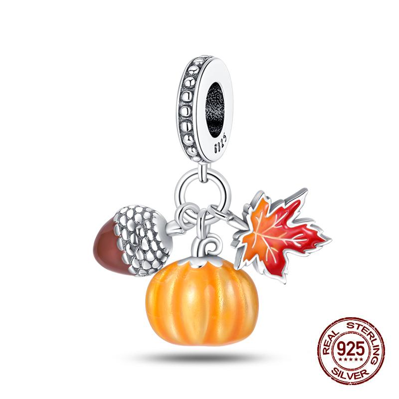 Autumn New Copper Brown Maple Leaf Pumpkin Bee Charms Bead Fit 3Mmoriginal Bracelets Diy Jewelry Warm Gift