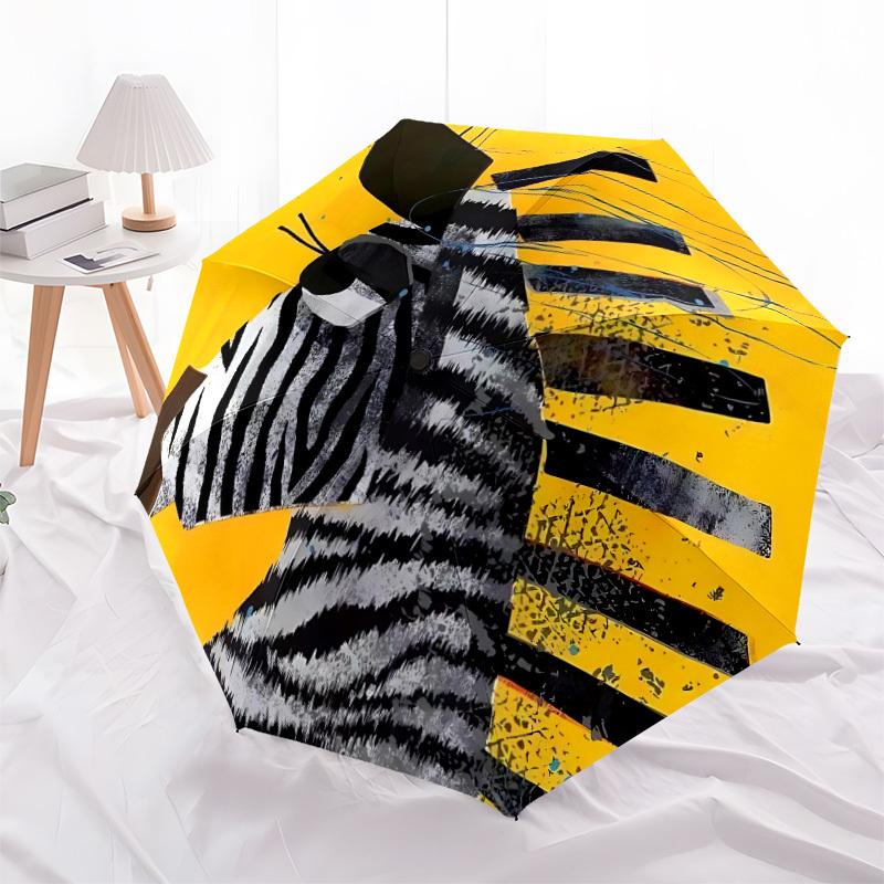 1PC Zebra Abstract Automatic Folding Umbrella Portable Collapsible 8-Rib Umbrella for All Seasons, Casual Outdoor Accessory, A48
