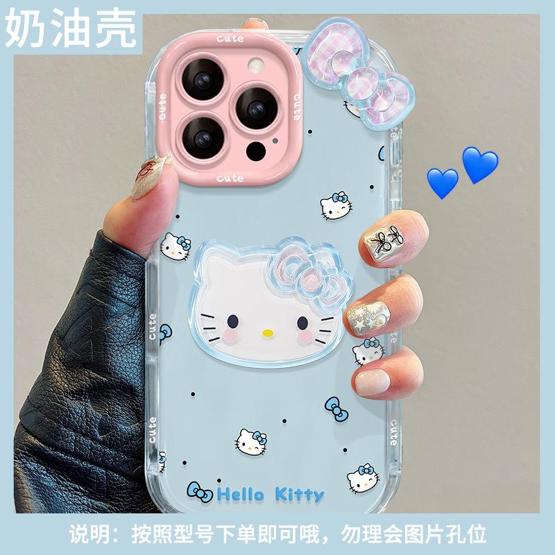Polka dot Kt cat doll for Apple 16e cute phone case 13promax jelly 15 mirror holder 14 women