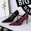 Fashion New Banquet Fashion Silver Rivet T-String High Heels for Women with Shallow Mouth Slim Heels Women's Shoes Super High Heels