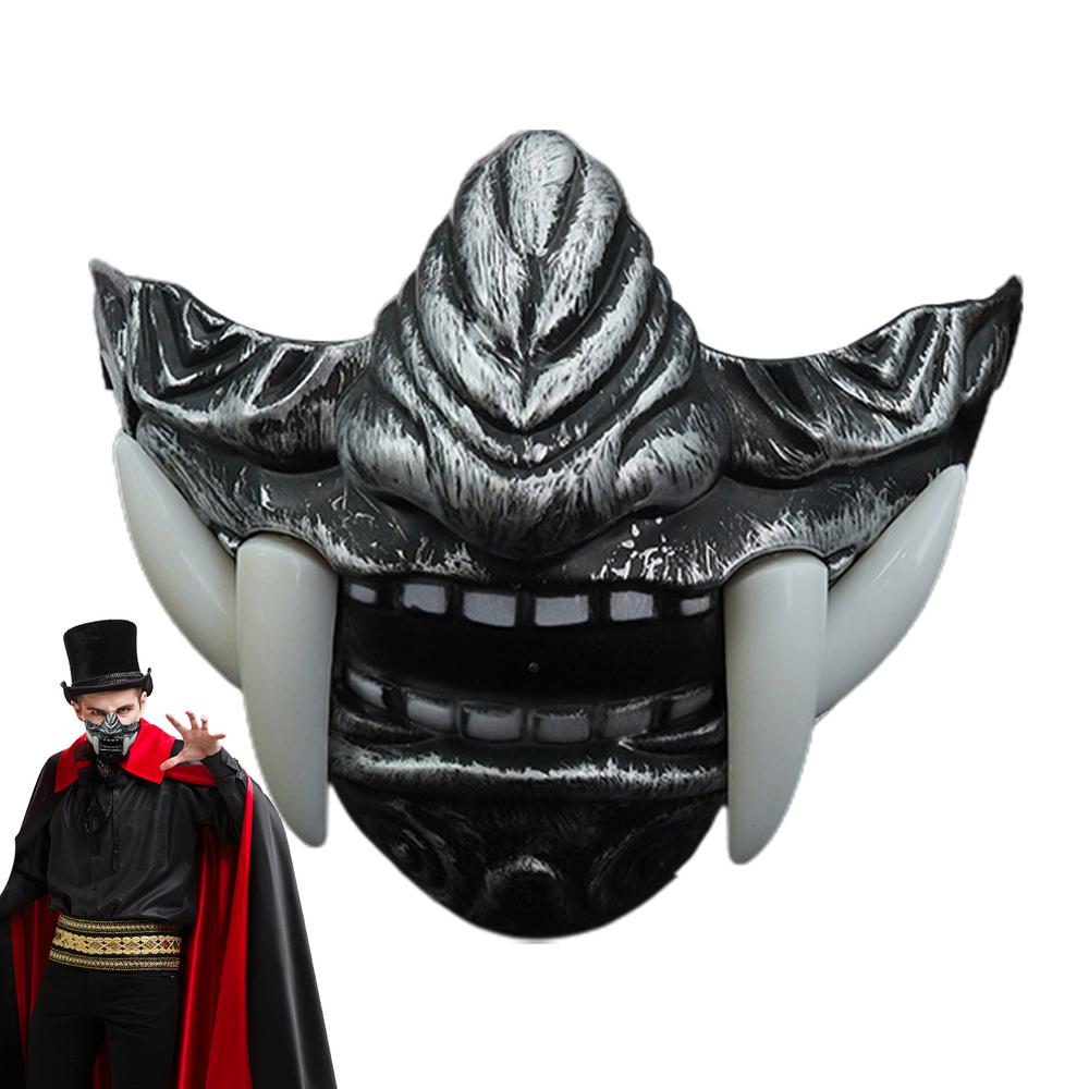 Half Face Cover With Fangs Half-Face Fangs Costume Funny Halloween Fangs Comfortable Animal Skull Face Cover For Adults