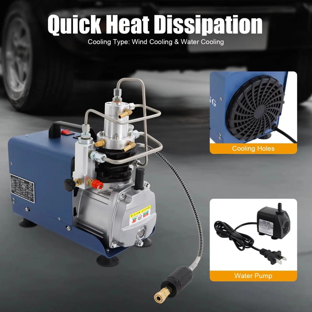 110V 30MPa Electric Air Compressor Pump, 110V 300Bar 4500PSI High-Pressure Two-Stage Compression Separator