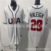 Embroidered USA National Team Baseball Jersey Men - White With Player Numbers 4 7 12 22 27 29 30 99