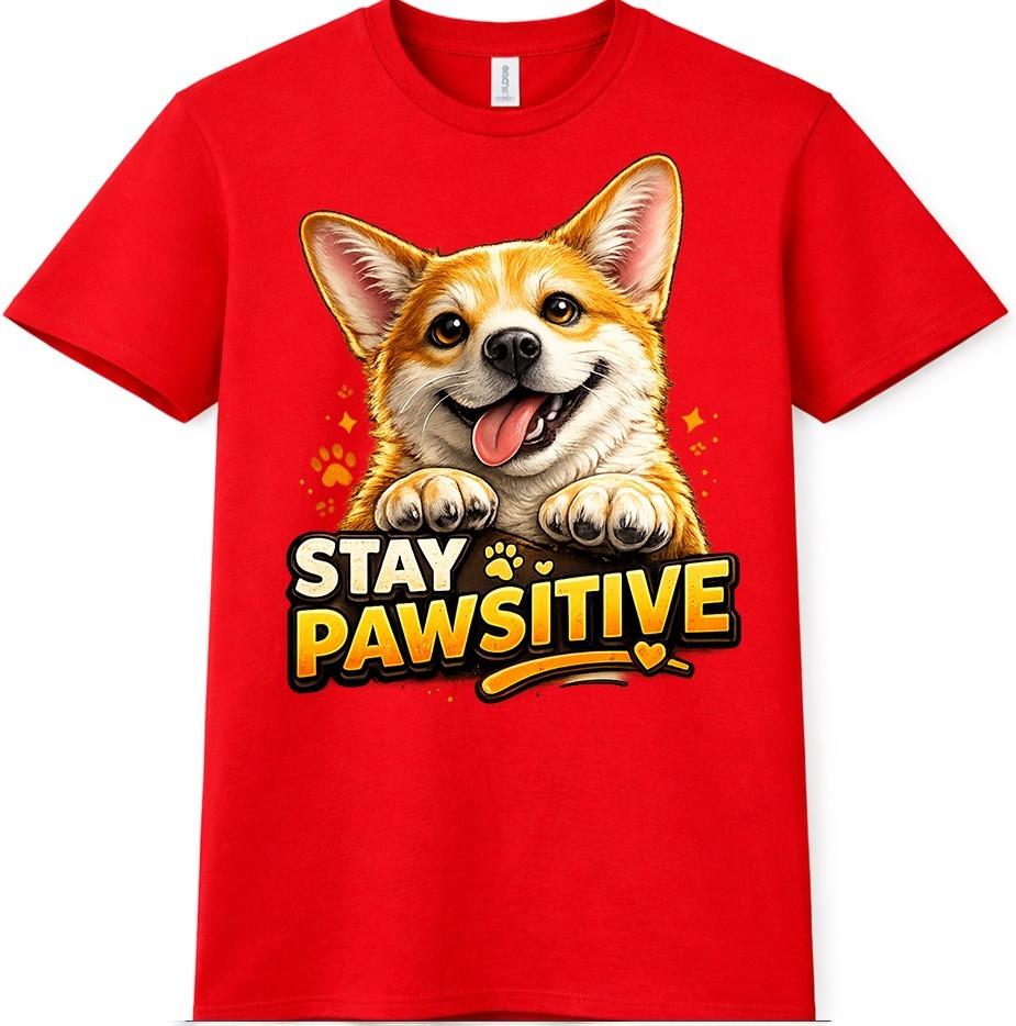 Corgi Dog T-Shirt Stay Pawsitive Funny Pet Lover Gift Cute Puppy Graphic Tee 4XL