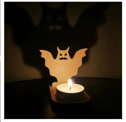 Halloween Wooden Candlestick Projection - Halloween Celebration Decorative Candle Holder With Wooden Pedestal - Tabletop Decor, Home & Party Crafts