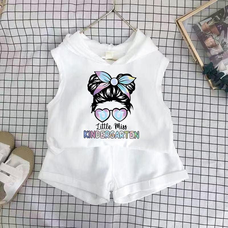 Girls Cotton Cartoon Print Tank Top And Shorts Set Fashionable Summer Two Piece Outfit For Kids