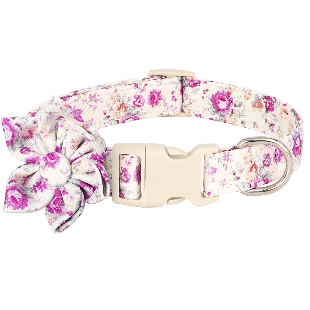 

Модний нейлоновий нашийник з квітковим принтом, регульований весняний нашийник для собак з квітами для маленьких середніх собак, мопс чихуахуа M фіолетовий