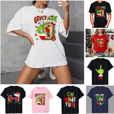 Fashion Men Women's T-shirt Christmas Green Monster Print O-Neck Pullover Family Christmas Party Casual T-shirt Kids Tees Top Clothing