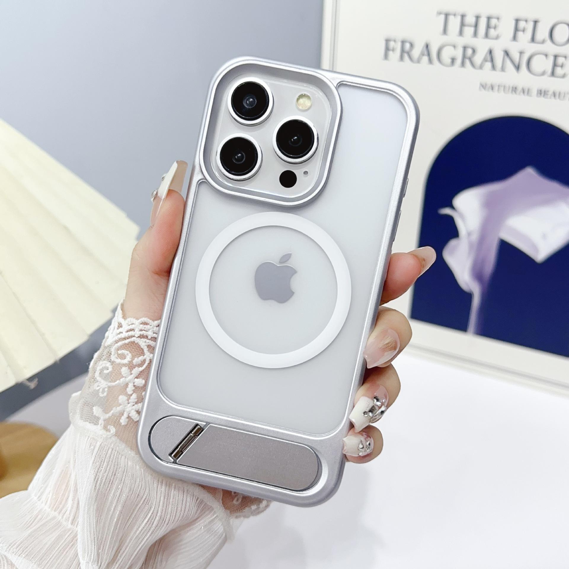 

Складной скрытый металлический чехол-подставка для iPhone 16 Pro Max 16e 15 14 Plus 13 12 Магнитная крышка Экологичный матовый чехол iPhone 15 Pro Max серебряный