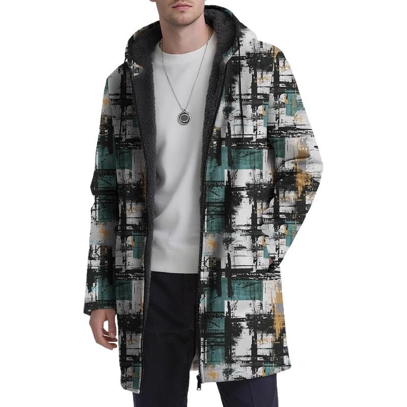 

Men s Abstract Print Hooded Fleece Lined Long Winter Coat S