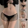 Frauen Tanga Mesh Spitze Bogen Dekor Spaghetti Strap Geöffneter Gabelung Einfarbig Niedrige Taille Verführerische Elastische Heiße Dame G-string höschen Unterwäsche
