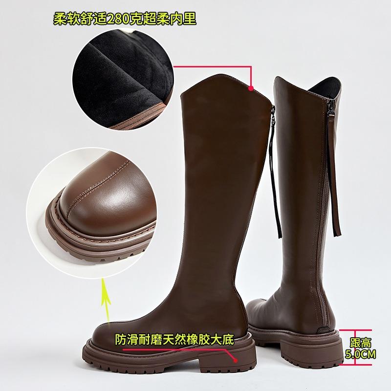Fleece boots women's winter new heightening knight boots thick heel retro boots women's boots versatile shoes