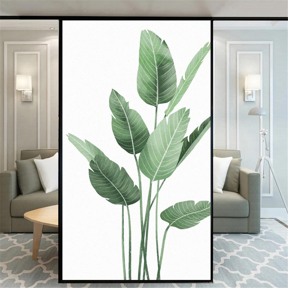 Window Film Privacy Green Leaves Frosted Glass Sticker Heat Insulation and Anti UV Blocking Self Adhesive sticker for Home