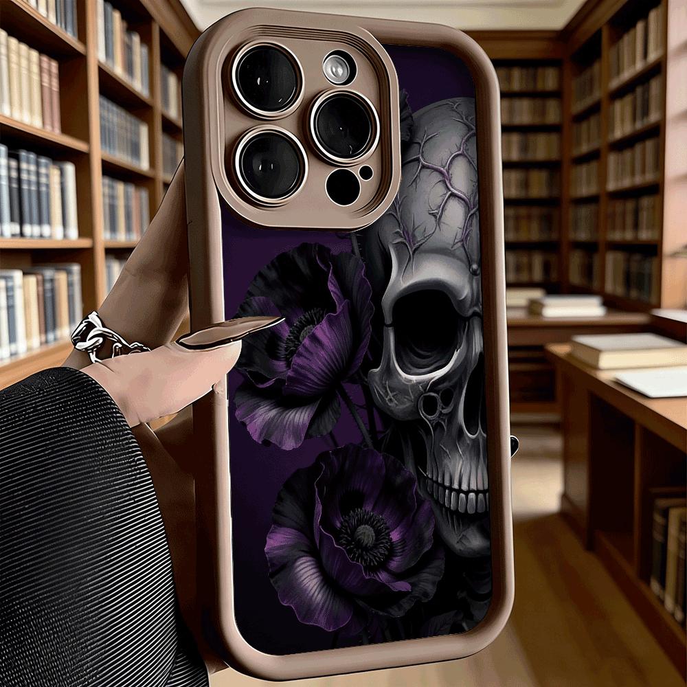Skull Black Purple Poppies Shockproof Soft Phone Case For Xiaomi Redmi Note 15 14 13 12 11 10 9 8 Pro Anti-Slip Anti-Fall Cover