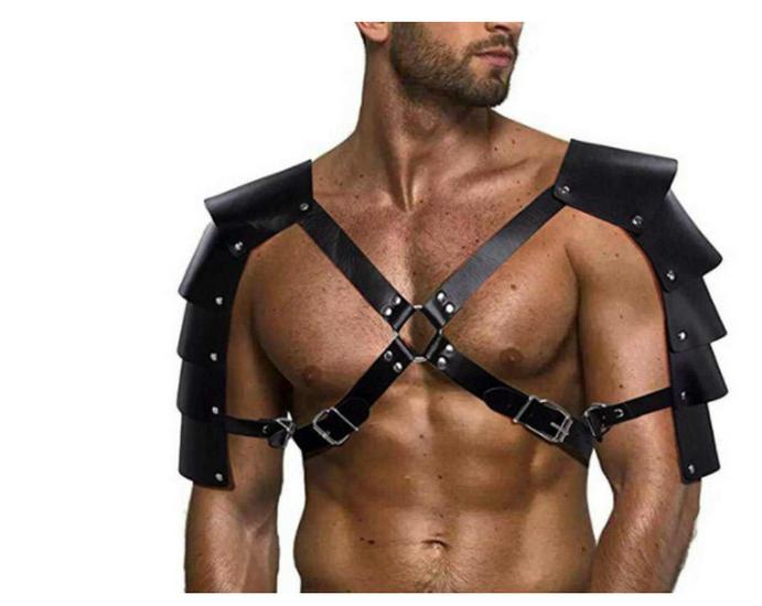 Men's Faux Leather Adjustable Shoulder Strap Corset Bodysuit SY-38