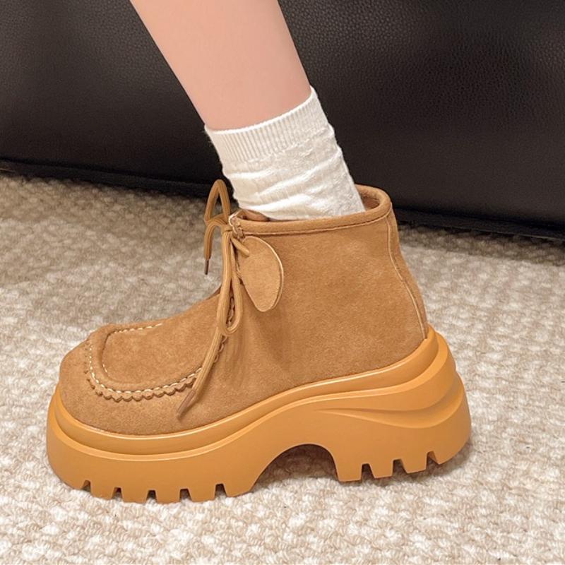 Platform Ankle Boots Women Flats Shoes 2025 Trend New Winter Snow Boots Suede Casual Sneakers Woman Lace Up Botas Mujer
