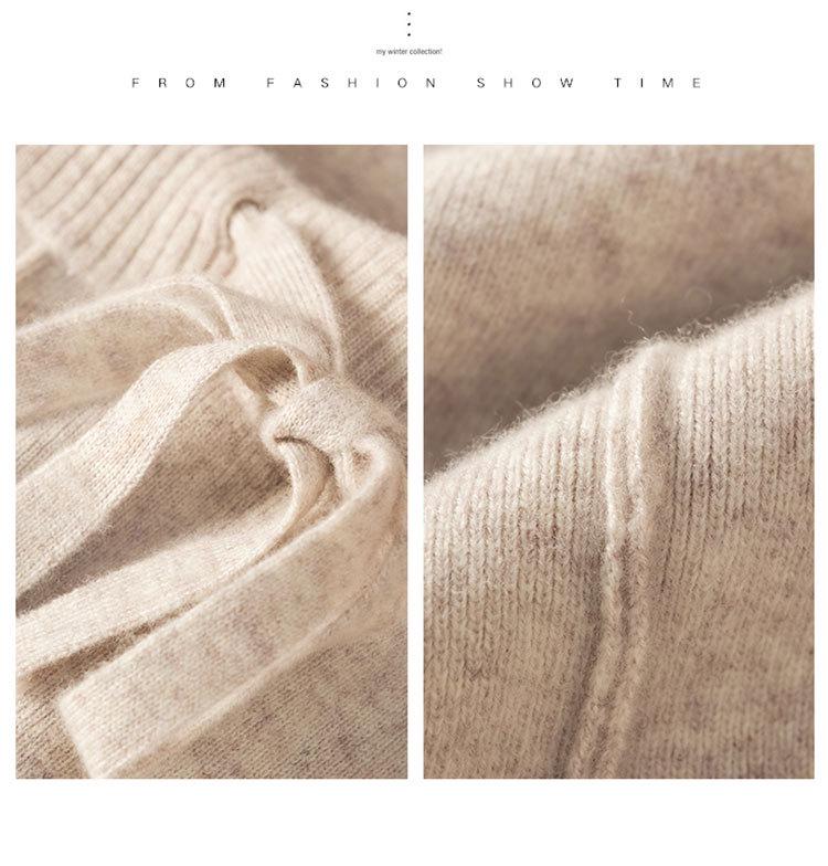 Dámské vlněné kalhoty s vysokým pasem a širokými nohavicemi - Podzimní/zimní ležérní pletené kalhoty ke kotníkům