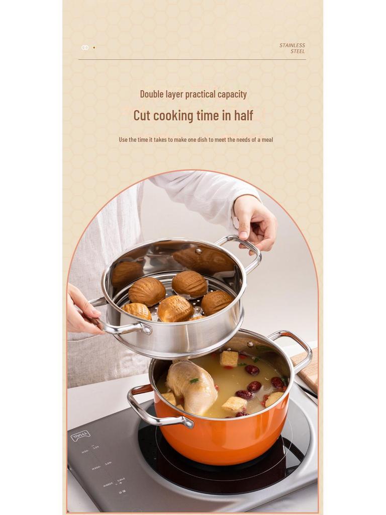 Thickened Stainless Steel Multifunctional Soup Pot for Induction Cookers - Large Capacity