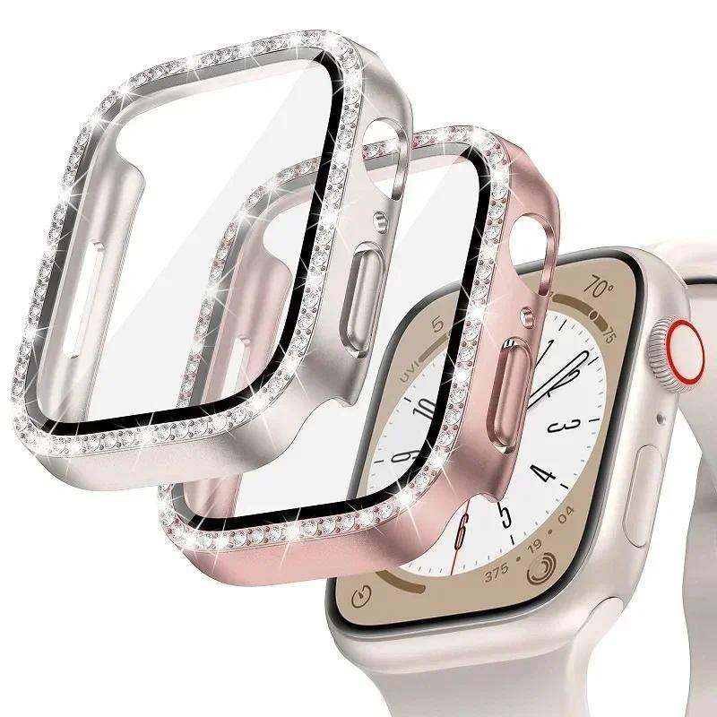 Cover For Apple Watch Case 44mm 45mm 41mm 40mm 38 42mm Bling Diamond bumper+Screen Protector Glass Iwatch Series 9 8 7 5 6 4 SE