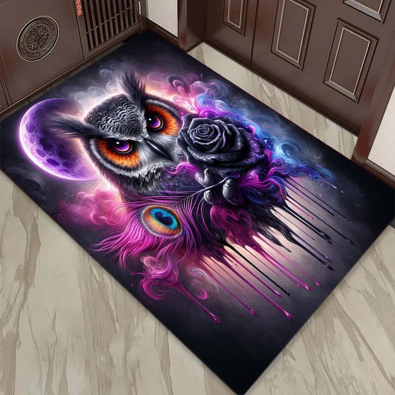 Psychedelic Owl Rug: Vibrant Colors and Cosmic Patterns for Modern Living Spaces - Artistic Home Decor Skid Resistant Carpet