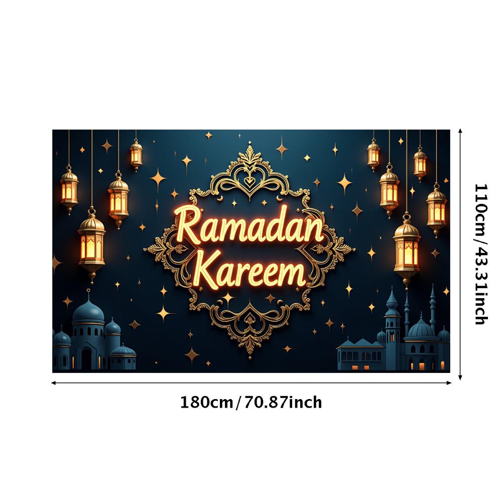 Ramadan Kareem Banner Mosque Lanterns Festive Welcome Backdrop Ramadan Mubarak Party Home Decor Photography Props Background
